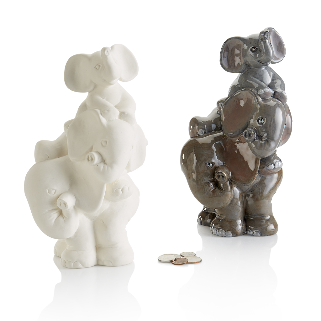 Stack of Elephants Bank by Gare Leaders in Ceramic Bisque and the