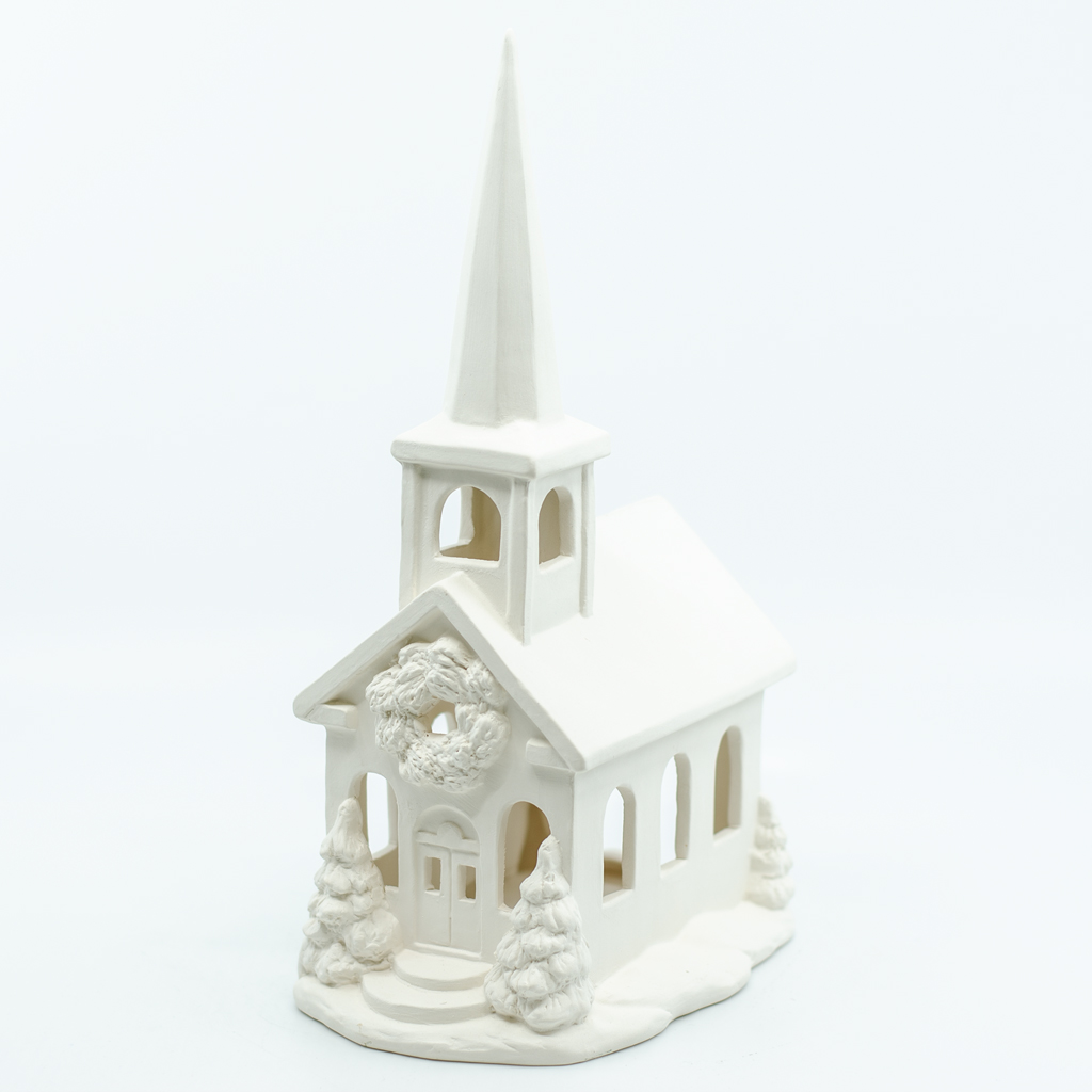 Village Church Lantern by Gare Leaders in Ceramic Bisque and the
