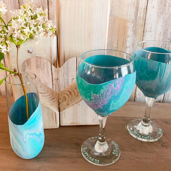 Paint Pour Wine Glasses and Vase